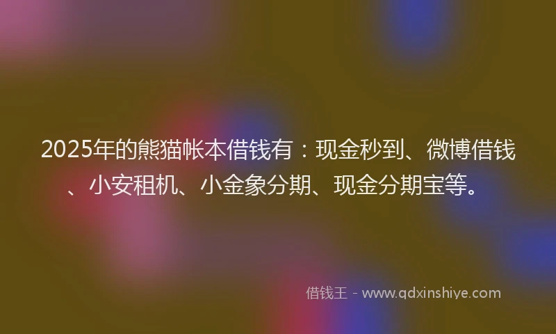2025年的熊猫帐本借钱有：现金秒到、微博借钱、小安租机、小金象分期、现金分期宝等。