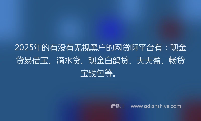 2025年的有没有无视黑户的网贷啊平台有：现金贷易借宝、滴水贷、现金白鸽贷、天天盈、畅贷宝钱包等。