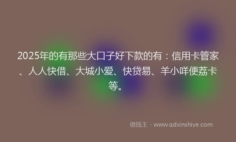 2025年的有那些大口子好下款的有：信用卡管家、人人快借、大城小爱、快贷易、羊小咩便荔卡等。