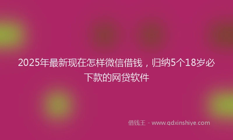 2025年最新现在怎样微信借钱，归纳5个18岁必下款的网贷软件