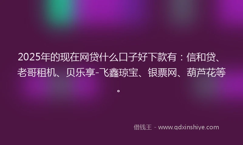 2025年的现在网贷什么口子好下款有：信和贷、老哥租机、贝乐享-飞鑫琼宝、银票网、葫芦花等。