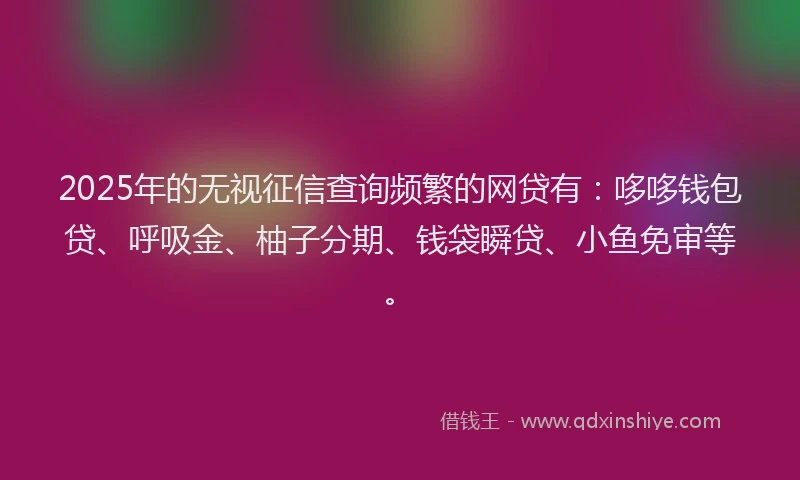 2025年的无视征信查询频繁的网贷有：哆哆钱包贷、呼吸金、柚子分期、钱袋瞬贷、小鱼免审等。