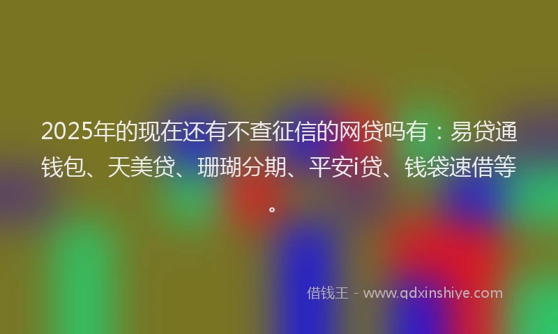 2025年的现在还有不查征信的网贷吗有：易贷通钱包、天美贷、珊瑚分期、平安i贷、钱袋速借等。