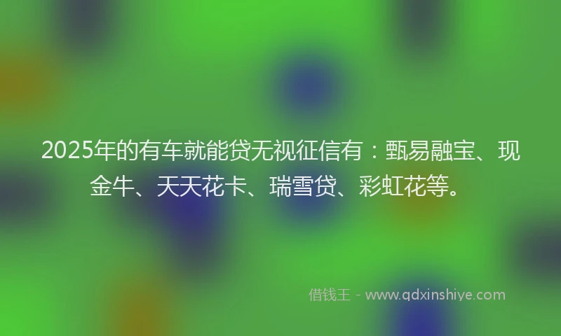2025年的有车就能贷无视征信有：甄易融宝、现金牛、天天花卡、瑞雪贷、彩虹花等。