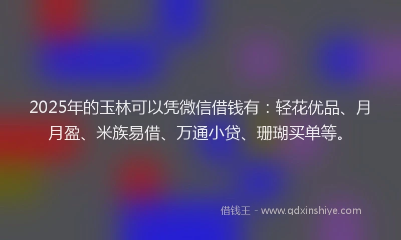 2025年的玉林可以凭微信借钱有：轻花优品、月月盈、米族易借、万通小贷、珊瑚买单等。