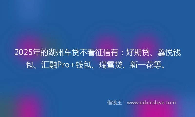 2025年的湖州车贷不看征信有：好期贷、鑫悦钱包、汇融Pro+钱包、瑞雪贷、新一花等。