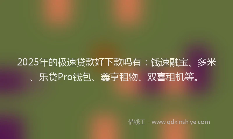 2025年的极速贷款好下款吗有：钱速融宝、多米、乐贷Pro钱包、鑫享租物、双喜租机等。