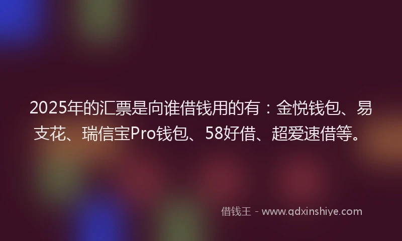 2025年的汇票是向谁借钱用的有：金悦钱包、易支花、瑞信宝Pro钱包、58好借、超爱速借等。