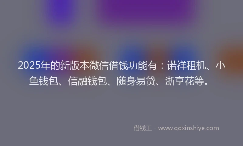 2025年的新版本微信借钱功能有：诺祥租机、小鱼钱包、信融钱包、随身易贷、浙享花等。