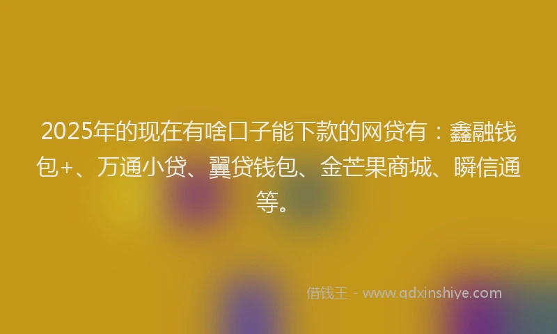 2025年的现在有啥口子能下款的网贷有：鑫融钱包+、万通小贷、翼贷钱包、金芒果商城、瞬信通等。