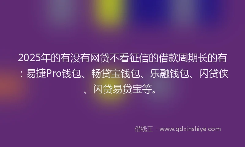 2025年的有没有网贷不看征信的借款周期长的有：易捷Pro钱包、畅贷宝钱包、乐融钱包、闪贷侠、闪贷易贷宝等。