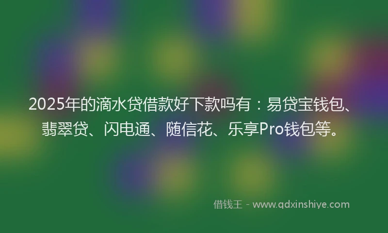 2025年的滴水贷借款好下款吗有：易贷宝钱包、翡翠贷、闪电通、随信花、乐享Pro钱包等。