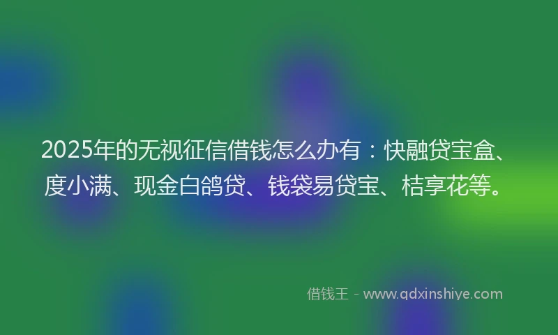 2025年的无视征信借钱怎么办有：快融贷宝盒、度小满、现金白鸽贷、钱袋易贷宝、桔享花等。