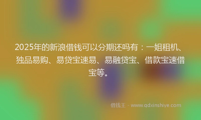 2025年的新浪借钱可以分期还吗有：一姐租机、独品易购、易贷宝速易、易融贷宝、借款宝速借宝等。
