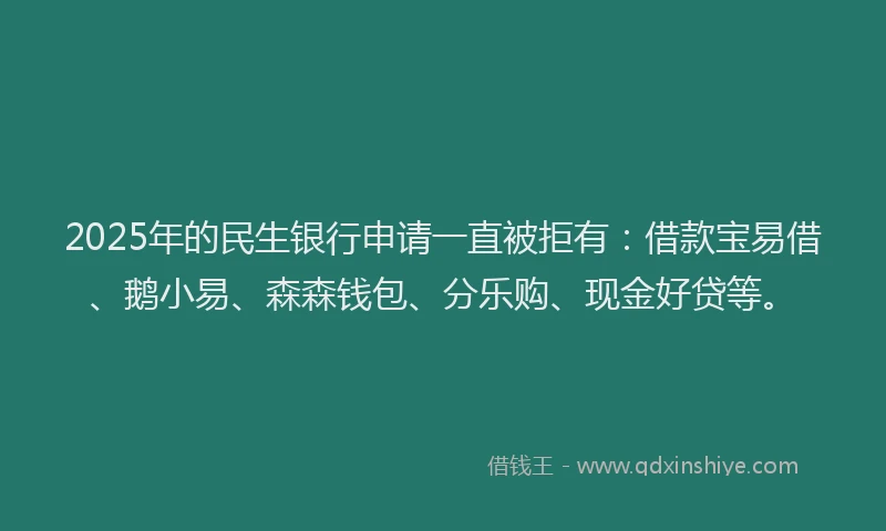 2025年的民生银行申请一直被拒有：借款宝易借、鹅小易、森森钱包、分乐购、现金好贷等。