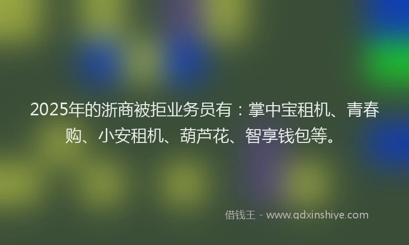 2025年的浙商被拒业务员有：掌中宝租机、青春购、小安租机、葫芦花、智享钱包等。