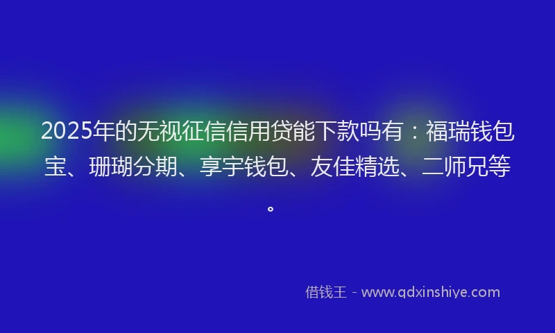 2025年的无视征信信用贷能下款吗有：福瑞钱包宝、珊瑚分期、享宇钱包、友佳精选、二师兄等。