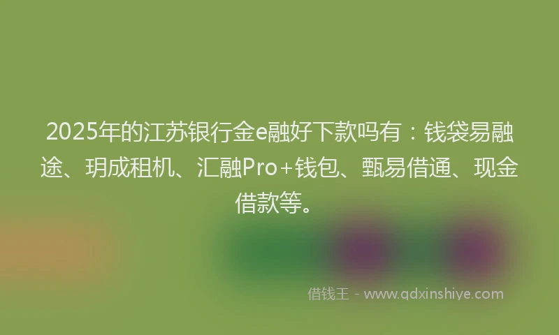 2025年的江苏银行金e融好下款吗有：钱袋易融途、玥成租机、汇融Pro+钱包、甄易借通、现金借款等。
