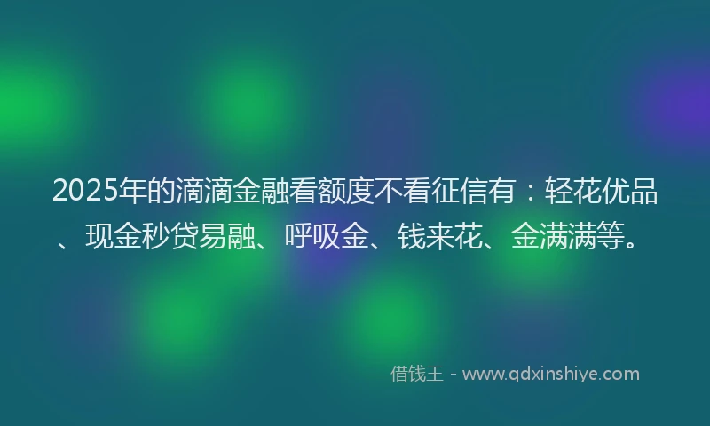 2025年的滴滴金融看额度不看征信有：轻花优品、现金秒贷易融、呼吸金、钱来花、金满满等。