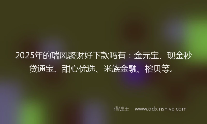 2025年的瑞风聚财好下款吗有：金元宝、现金秒贷通宝、甜心优选、米族金融、榕贝等。