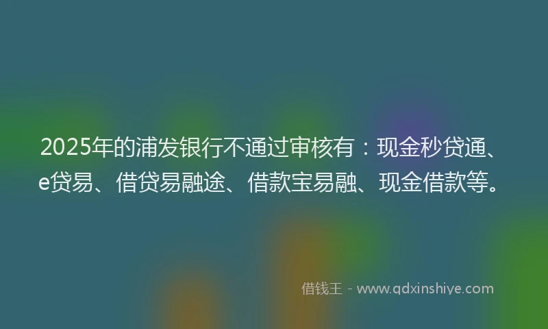 2025年的浦发银行不通过审核有：现金秒贷通、e贷易、借贷易融途、借款宝易融、现金借款等。