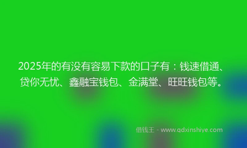 2025年的有没有容易下款的口子有：钱速借通、贷你无忧、鑫融宝钱包、金满堂、旺旺钱包等。