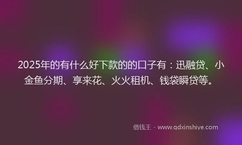 2025年的有什么好下款的的口子有：迅融贷、小金鱼分期、享来花、火火租机、钱袋瞬贷等。