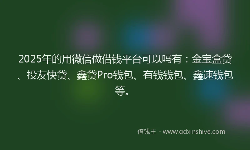 2025年的用微信做借钱平台可以吗有：金宝盒贷、投友快贷、鑫贷Pro钱包、有钱钱包、鑫速钱包等。