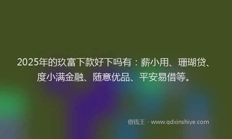 2025年的玖富下款好下吗有：薪小用、珊瑚贷、度小满金融、随意优品、平安易借等。