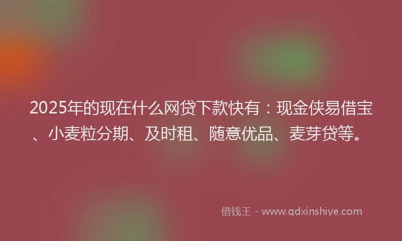 2025年的现在什么网贷下款快有：现金侠易借宝、小麦粒分期、及时租、随意优品、麦芽贷等。