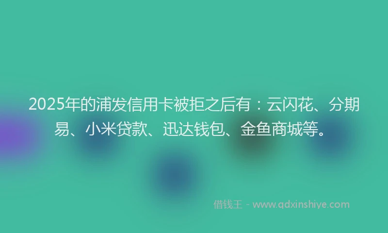 2025年的浦发信用卡被拒之后有：云闪花、分期易、小米贷款、迅达钱包、金鱼商城等。
