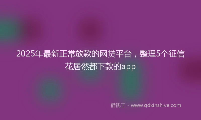 2025年最新正常放款的网贷平台，整理5个征信花居然都下款的app