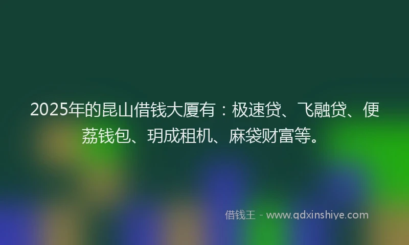 2025年的昆山借钱大厦有：极速贷、飞融贷、便荔钱包、玥成租机、麻袋财富等。