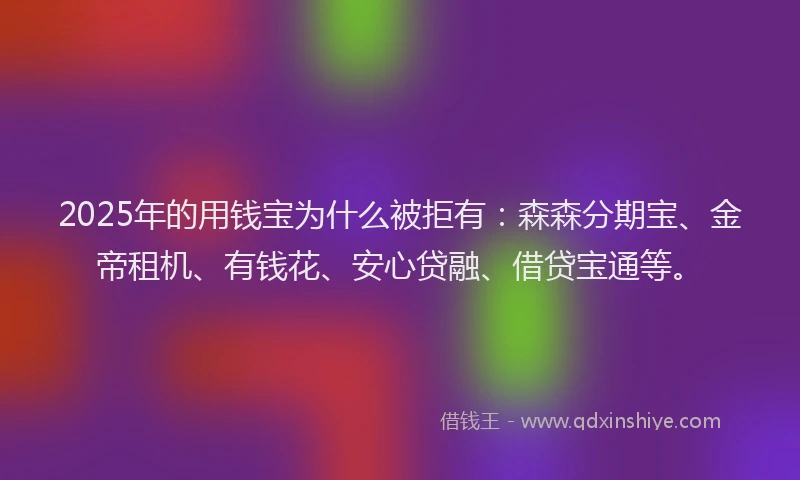 2025年的用钱宝为什么被拒有：森森分期宝、金帝租机、有钱花、安心贷融、借贷宝通等。