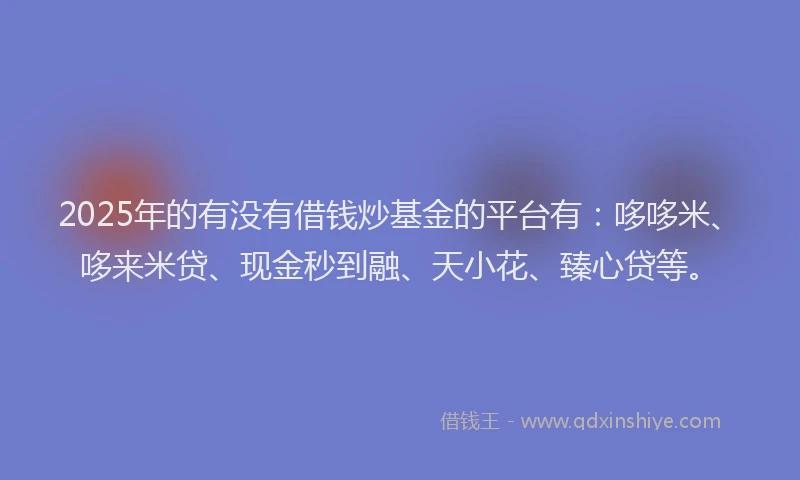 2025年的有没有借钱炒基金的平台有：哆哆米、哆来米贷、现金秒到融、天小花、臻心贷等。