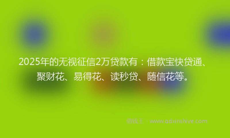 2025年的无视征信2万贷款有：借款宝快贷通、聚财花、易得花、读秒贷、随信花等。