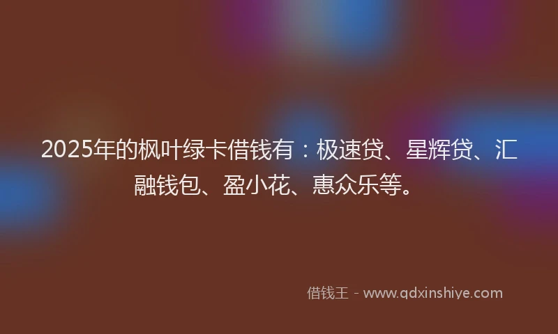 2025年的枫叶绿卡借钱有：极速贷、星辉贷、汇融钱包、盈小花、惠众乐等。