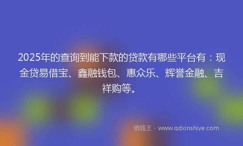 2025年的查询到能下款的贷款有哪些平台有：现金贷易借宝、鑫融钱包、惠众乐、辉誉金融、吉祥购等。