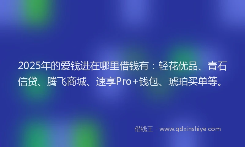2025年的爱钱进在哪里借钱有：轻花优品、青石信贷、腾飞商城、速享Pro+钱包、琥珀买单等。