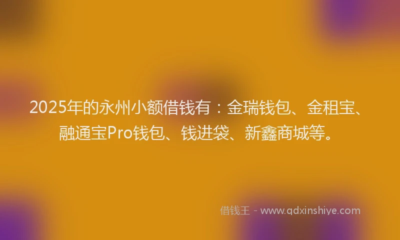 2025年的永州小额借钱有：金瑞钱包、金租宝、融通宝Pro钱包、钱进袋、新鑫商城等。