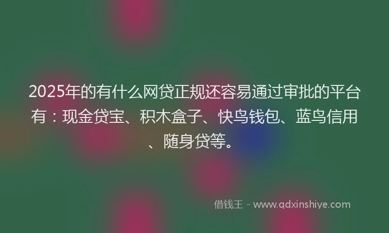 2025年的有什么网贷正规还容易通过审批的平台有：现金贷宝、积木盒子、快鸟钱包、蓝鸟信用、随身贷等。