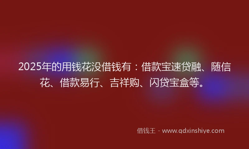 2025年的用钱花没借钱有：借款宝速贷融、随信花、借款易行、吉祥购、闪贷宝盒等。