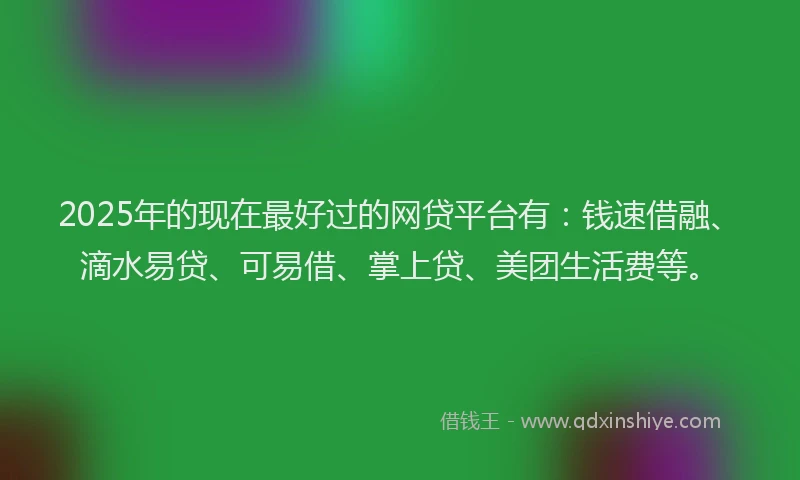 2025年的现在最好过的网贷平台有：钱速借融、滴水易贷、可易借、掌上贷、美团生活费等。