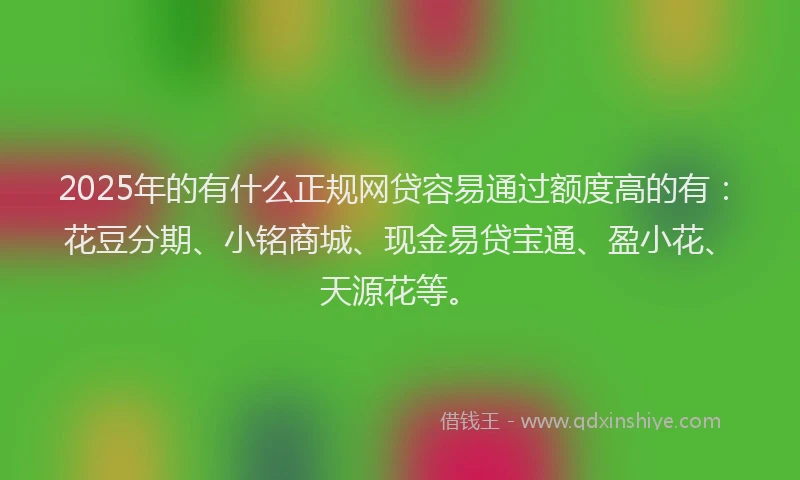 2025年的有什么正规网贷容易通过额度高的有：花豆分期、小铭商城、现金易贷宝通、盈小花、天源花等。