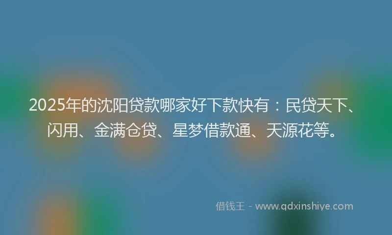 2025年的沈阳贷款哪家好下款快有：民贷天下、闪用、金满仓贷、星梦借款通、天源花等。