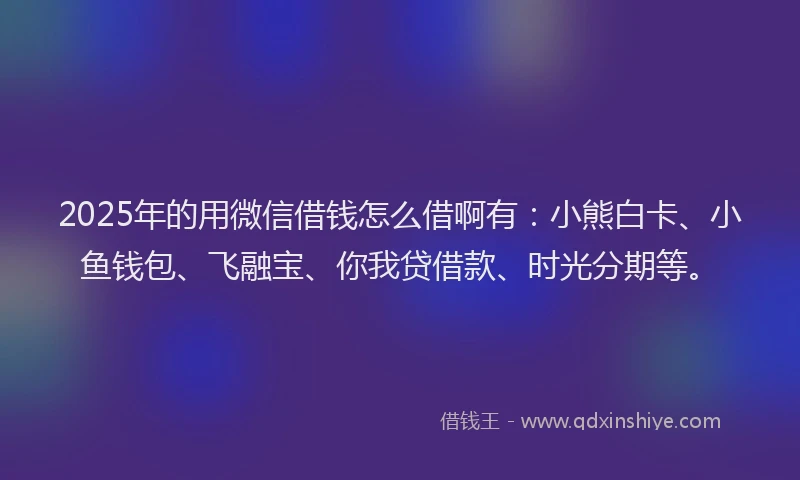 2025年的用微信借钱怎么借啊有：小熊白卡、小鱼钱包、飞融宝、你我贷借款、时光分期等。