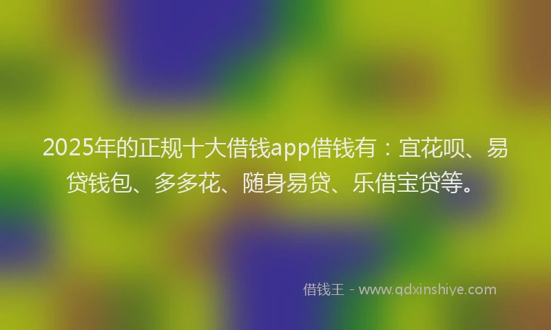 2025年的正规十大借钱app借钱有：宜花呗、易贷钱包、多多花、随身易贷、乐借宝贷等。