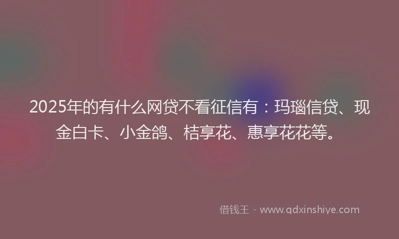 2025年的有什么网贷不看征信有：玛瑙信贷、现金白卡、小金鸽、桔享花、惠享花花等。