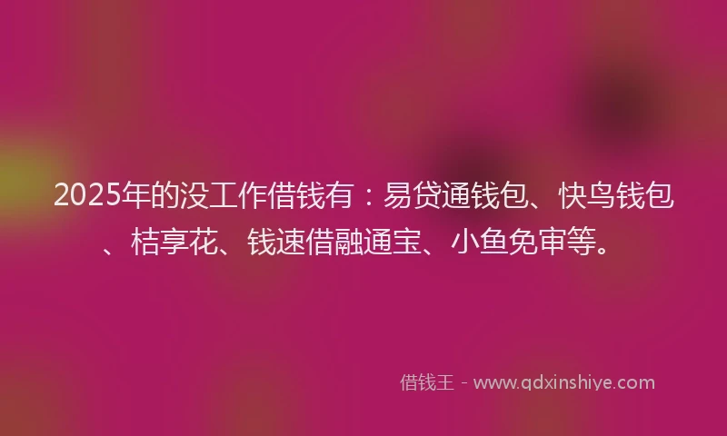 2025年的没工作借钱有：易贷通钱包、快鸟钱包、桔享花、钱速借融通宝、小鱼免审等。