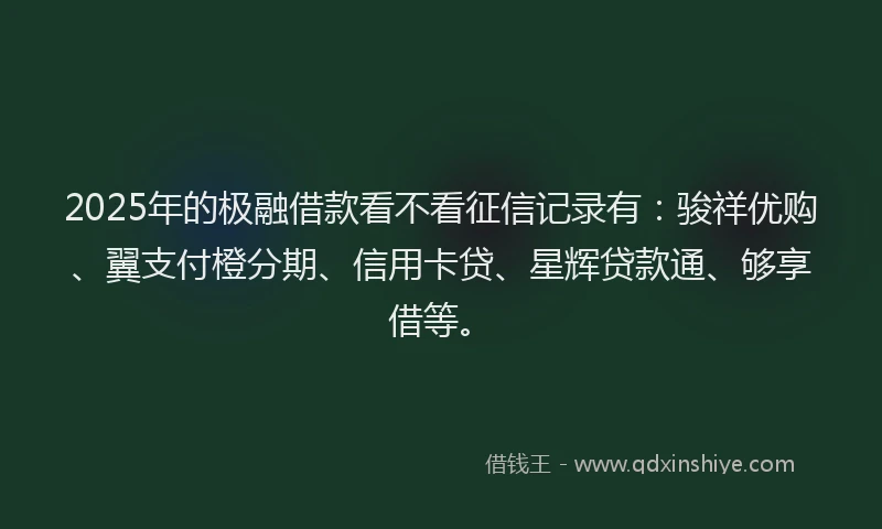 2025年的极融借款看不看征信记录有：骏祥优购、翼支付橙分期、信用卡贷、星辉贷款通、够享借等。